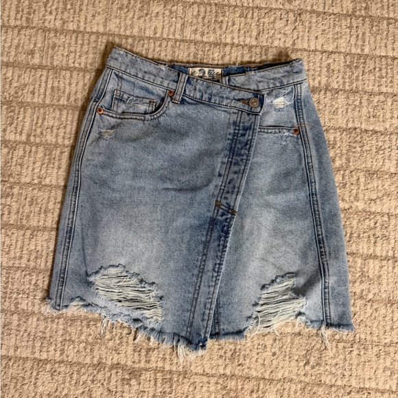 Free People Denim Distressed Wrap Skirt - Picture 1 of 6